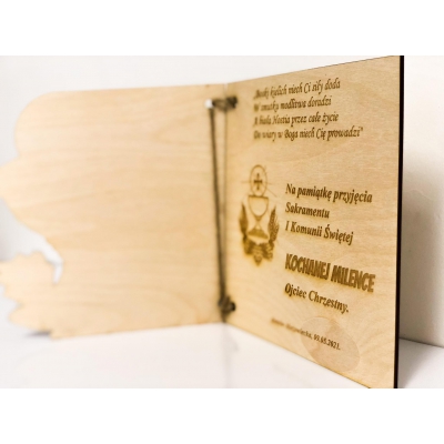 Kartka drewniana - Pamiątka Komunii Świętej - Grawer - mała (13x13 cm)